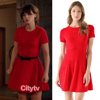 Jess's red pleated sweater dress on New Girl