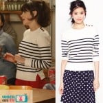 Jess’s white pullover with navy stripes on New Girl