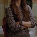 Marley’s red and white patterned skirt and brown striped sweater on Glee
