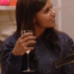 Mindy’s navy blue sparkley rhinestone sweater on The Mindy Project