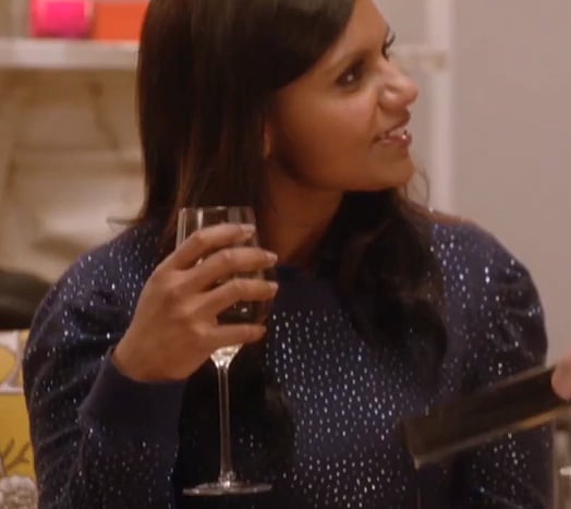 Mindy's navy blue sparkley rhinestone sweater on The Mindy Project