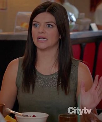 Penny's green studded tank top on Happy Endings