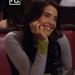 Robin’s grey, green and navy colorblock sweater on How I Met Your Mother