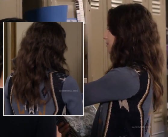Spencer’s blue aztec patterned cardigan on Pretty Little Liars