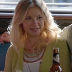 Alex’s lime green cardigan and gold/white necklace on Happy Endings