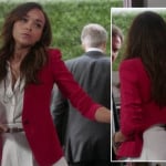 Ashley’s red blazer with back cutout and white blouse and skirt on Revenge