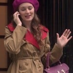 Blair’s beige and red contrast trenchcoat and pink beret on Gossip Girl