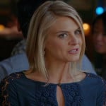 Jane’s blue lace keyhole top on Happy Endings