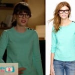 Jess’s pastel green sweatshirt with shoulder buttons on New Girl