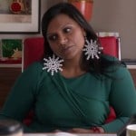 Mindy’s green dress and oversized snowflake earrings on The Mindy Project