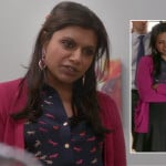 Mindy’s blue and pink horse print blouse on The Mindy Project