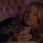 Serena’s grey leopard top with navy sleeves on Gossip Girl