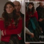 Shauna’s plaid maxi skirt and Christmas cardigan on The Mindy Project