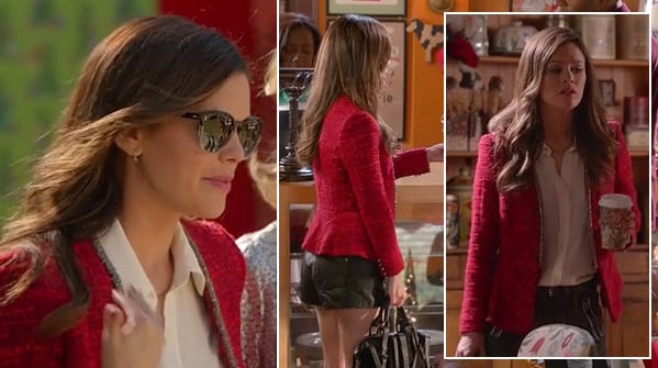 Zoe’s red tweed blazer, leather shorts and sunglasses on Hart of Dixie