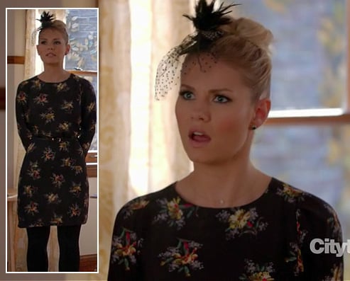 Alex's black longsleeved floral dress on Happy Endings