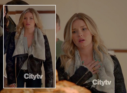 Alex's black leather shearling jacket on Happy Endings