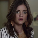 Aria’s bronze glittery leaf earrings on Pretty Little Liars