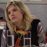 Ashley Benson’s metallic sleeve bomber jacket on How I Met Your Mother