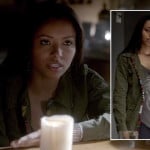 Bonne’s green cargo jacket with embroidered trim on The Vampire Diaries