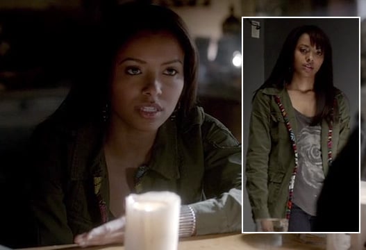 Bonne's green cargo jacket with embroidered trim on The Vampire Diaries