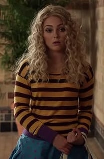 Carrie's yellow and purple striped sweater on The Carrie Diaries