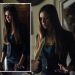 Elena’s turquoise blue top and  black blazer on The Vampire Diaries