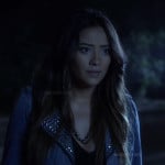 Emily’s denim jacket with studded collar on Pretty Little Liars