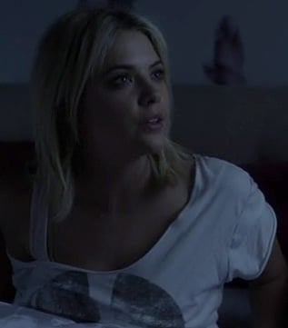 Hanna's white peace shirt (in bed) on Pretty Little Liars