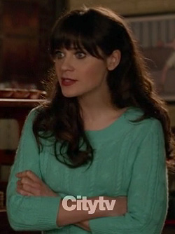 Jess's green knit pullover on New Girl