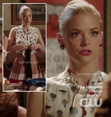 Lemon's hot air balloon print top and beige pleated skirt on Hart of Dixie