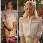 Lemon’s yellow jacquard skirt and white lace shirt on Hart of Dixie