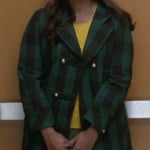 Mindy’s green check coat and yellow sweater on The Mindy Project