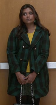 Mindy's green check coat and yellow sweater on The Mindy Project