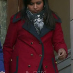 Mindy’s red coat with navy trim on The Mindy Project