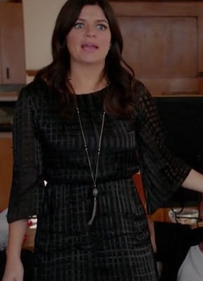 Penny's black bell sleeve grid dress on Happy Endings