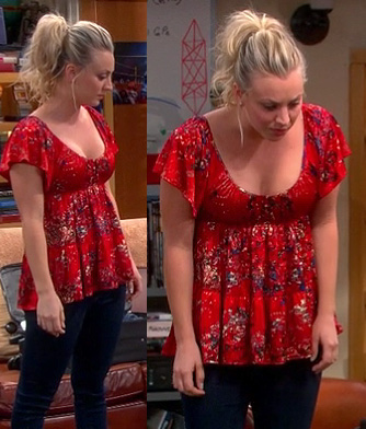 Penny's red empire top on The Big Bang Theory