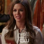 Zoe’s white shirt with black piped trim on Hart of Dixie