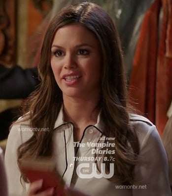 Zoe's white shirt with black piped trim on Hart of Dixie