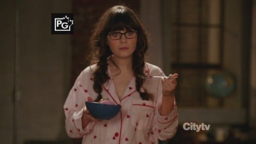 Jess's pink heart PJs on New Girl