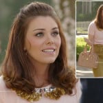 Annabeth’s fluffy sweater with gold collar and mustard bow front skirt on Hart of Dixie