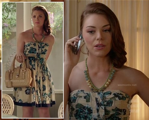 AnnaBeth's blue and white printed strapless dress on Hart of Dixie