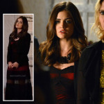 Aria’s red and black lace maxi dress on Pretty Little Liars