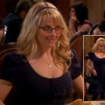 Bernadette’s navy blue dress with puffy sleeves and silver star necklace on The Big Bang Theory