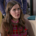 Betsey’s brown diamond print sweater on The Mindy Project