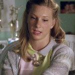 Brittany’s pastel colorblock dress with contrast collar and silver cardigan on Glee