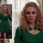 Carrie’s green bow print dress with front cutout on The Carrie Diaries