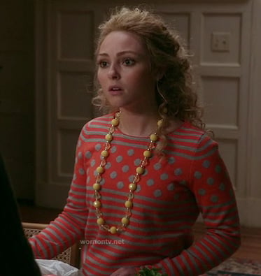 Carrie's orange polka dot and striped sweater on The Carrie Diaries