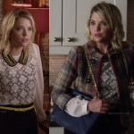 Hanna’s beaded peter pan collar necklace, plaid jacket and white sheer blouse on Pretty Little Liars