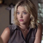 Hanna’s grey sleeveless shirt with studded collar on Pretty Little Liars