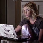 Hanna’s grey cropped unicorn top and pink striped pajama pants on Pretty Little Liars